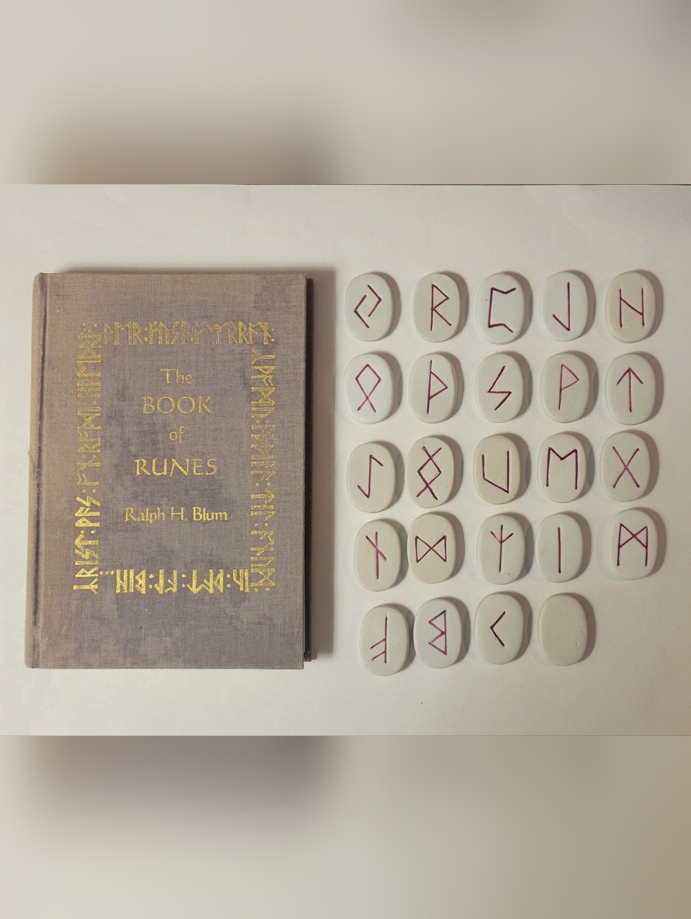 The Book of Runes with White Rune Stones - Gray & White